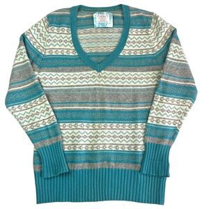 Y2K Old Navy Fair Isle Wool Blend Sweater size XL teal